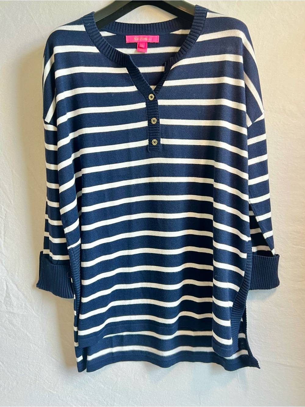 Lilly Pulitzer Navy and White Striped Henley Knit